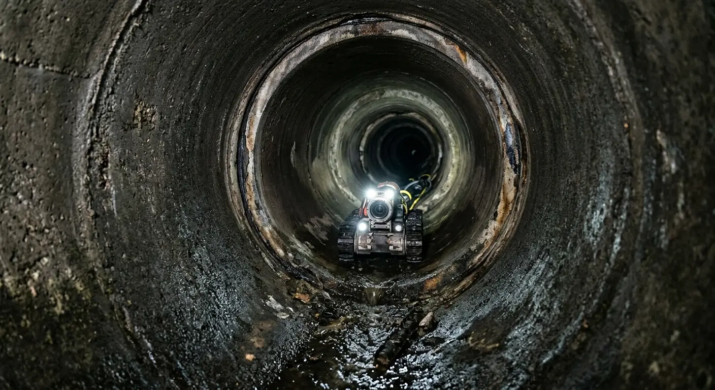Robotic sewer camera inspecting pipe interior for Drain Snake Service in Lafayette